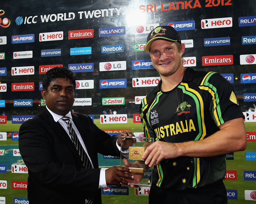 A familiar sight as Shane Watson collects a Man of the Match award