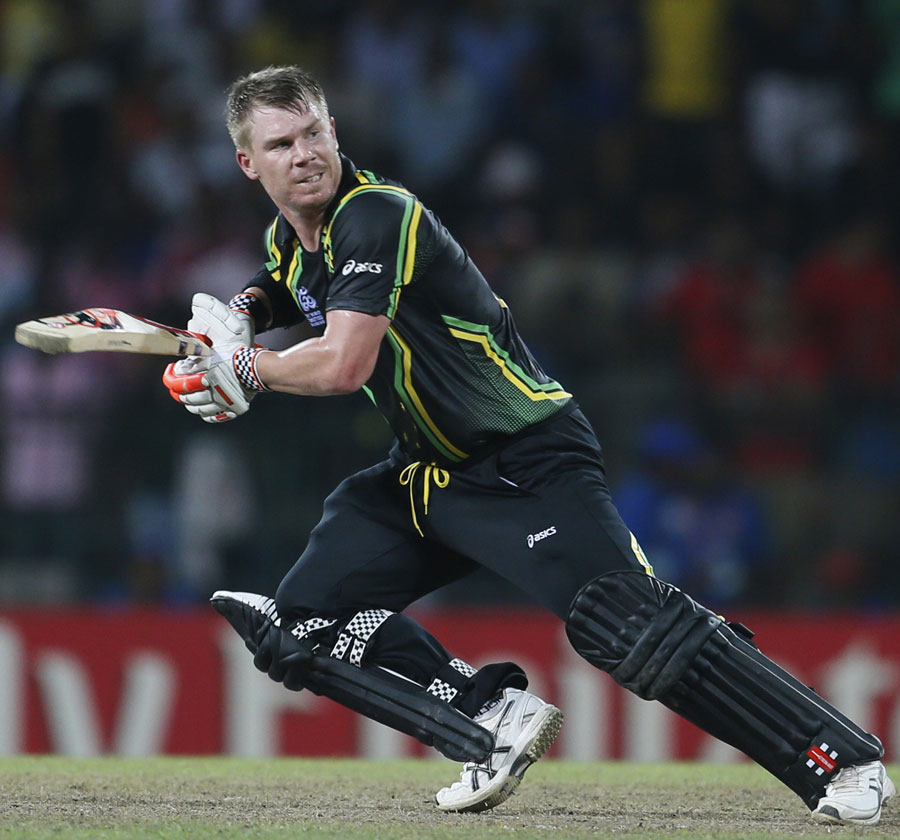 David Warner steers the ball behind point, Australia v India