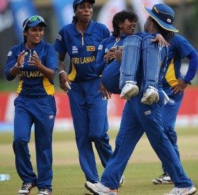 Dilani Manodara is carried by Chamari Atapattu, Sri Lanka v West Indies Dilani Manodara is carried by Chamari Atapattu, Sri Lanka v West Indies