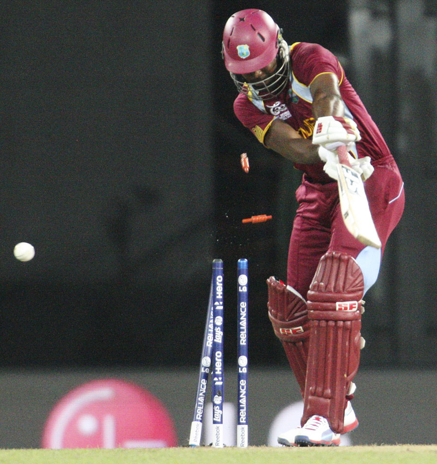 Dwayne Smith is bowled by Mitchell Starc, Australia v West Indies