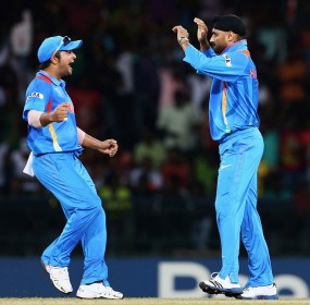 Harbhajan Singh celebrates one of his four wickets