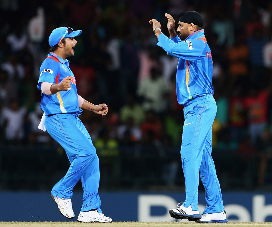 Harbhajan Singh celebrates one of his four wickets