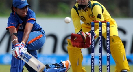 Harmanpreet Kaur plays a sweep, Australia v India, Women's World T20 2012