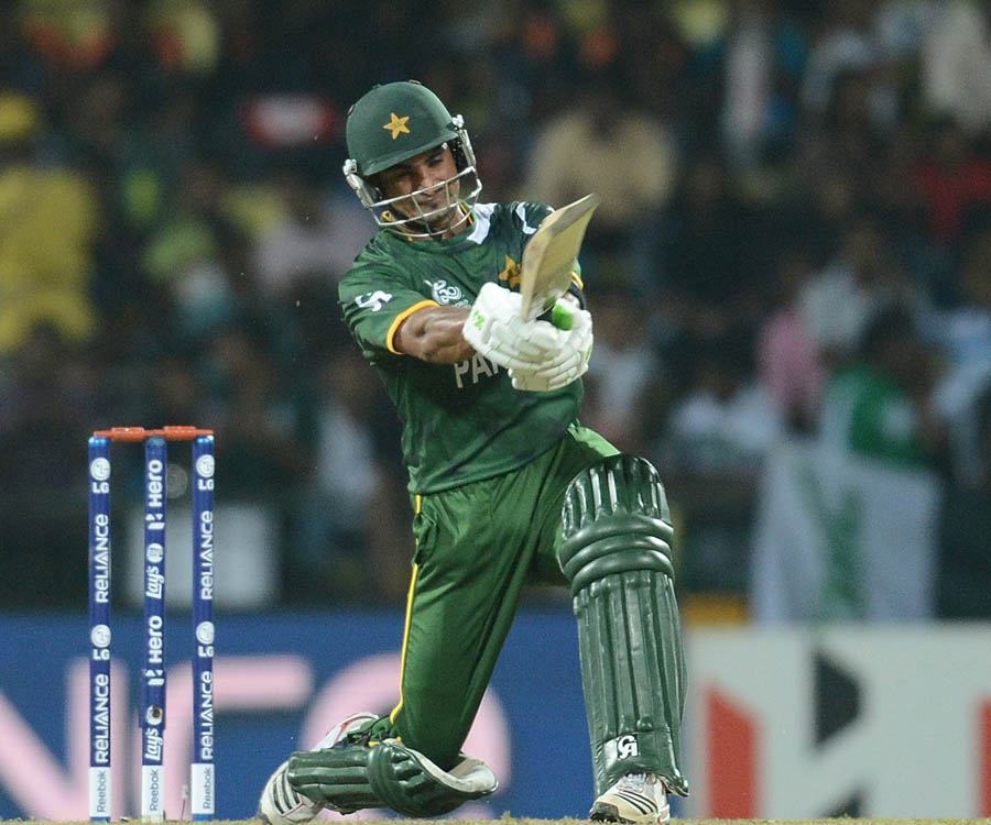 Imran Nazir plays a shot during the ICC Twenty20 Cricket World Cup match