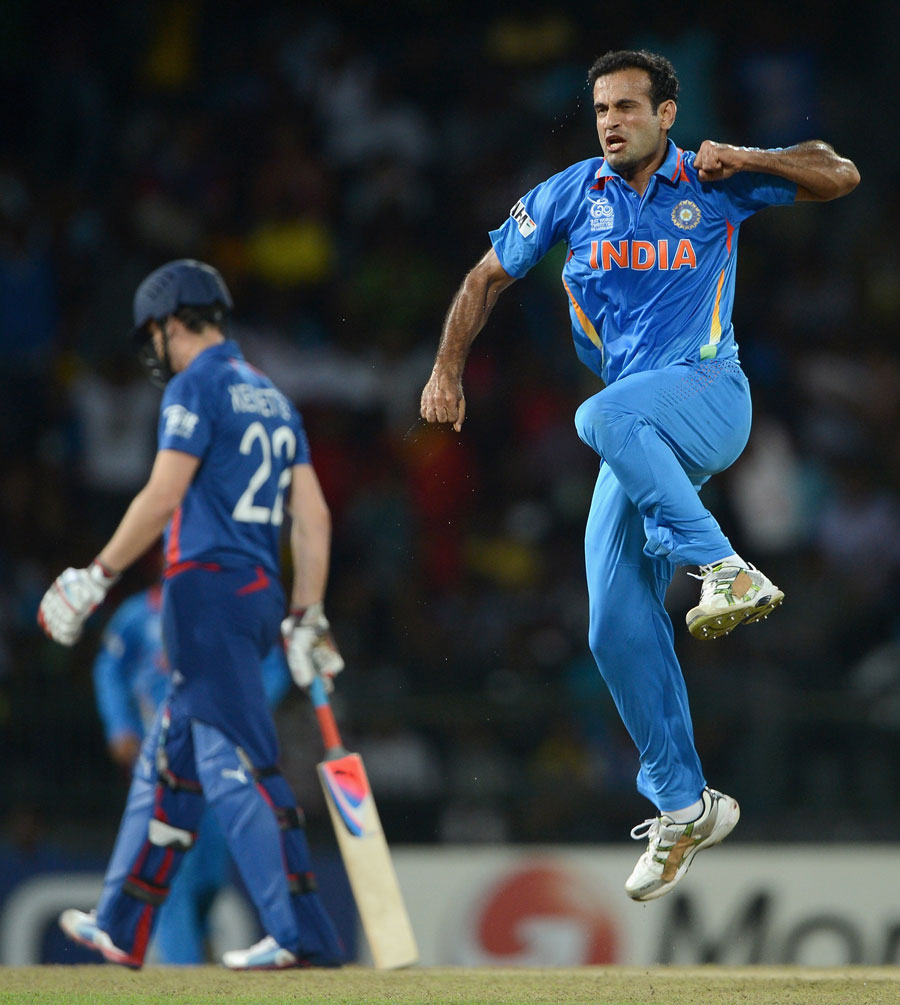 Irfan Pathan enthusiastically celebrates a wicket