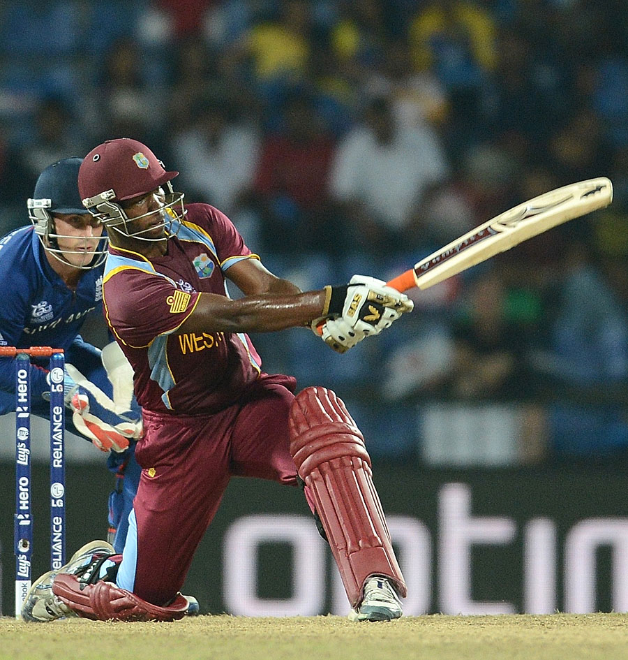 Johnson Charles slogs during his 84, England v West Indies