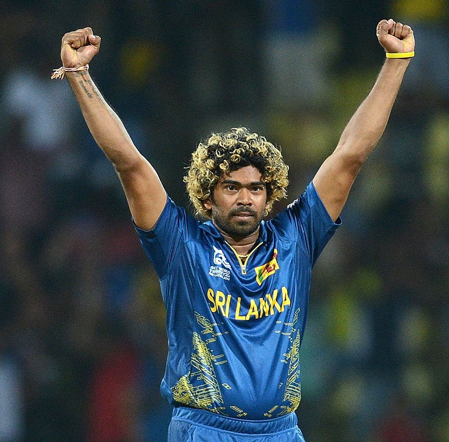 Lasith Malinga celebrates after stifling New Zealand in the Super Over