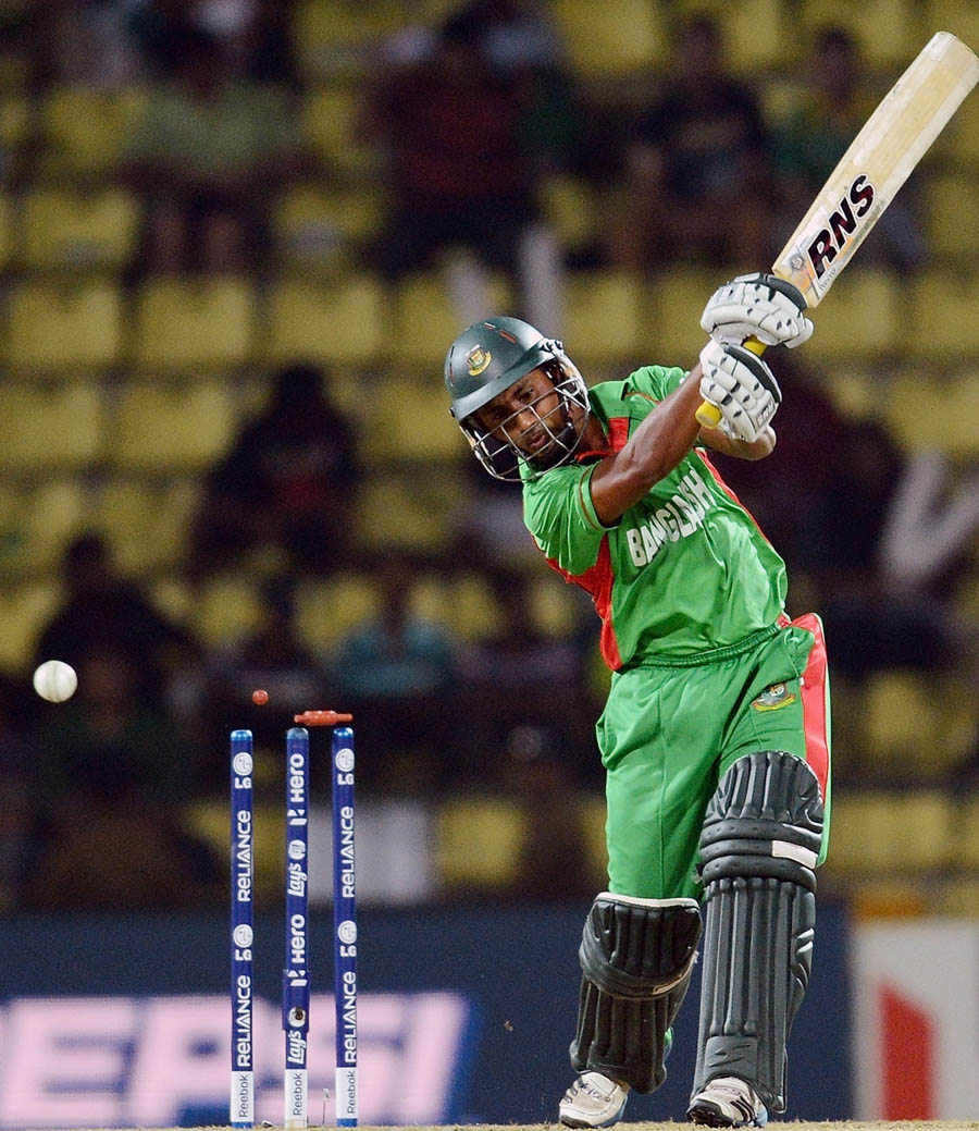 Mohammad Ashraful is clean bowled by Pakistan bowler Sohail Tanveer during the ICC Twenty20 Cricket World Cup match