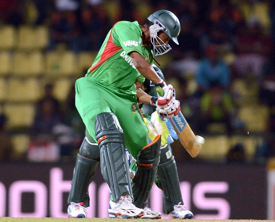 Shakib Al Hasan plays a shot during the ICC Twenty20 Cricket World Cup