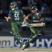 Umar Gul and Umar Akmal cross for a run, Pakistan v South Africa