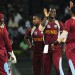 West Indies cricketer Darren Sammy (2R) celebrates after he dismissed Ireland cricketer Paul Stirling