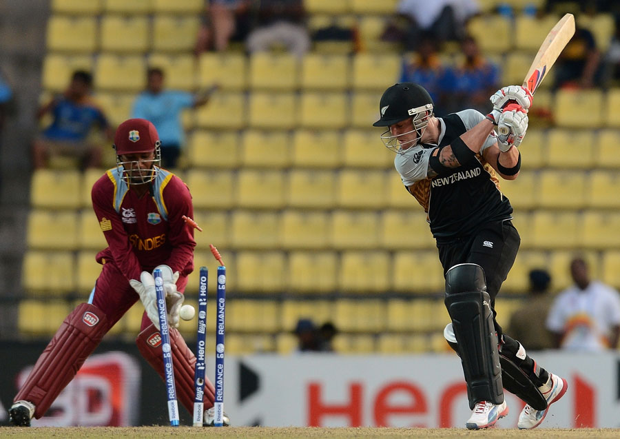 Brendon McCullum swings and is bowled for 22