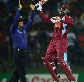 Chris Gayle sets off in celebration as West Indies win the Super Over Chris Gayle sets off in celebration as West Indies win the Super Over