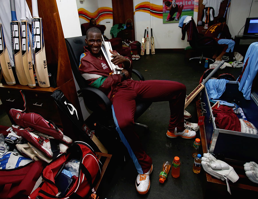 Darren Sammy takes good care of the World Twenty20 trophy
