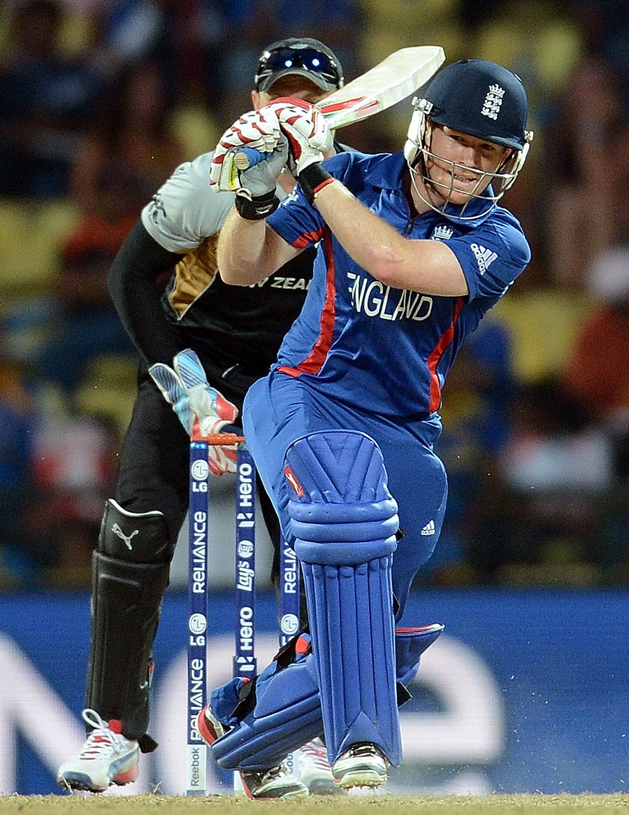 Eoin Morgan goes for a forceful drive