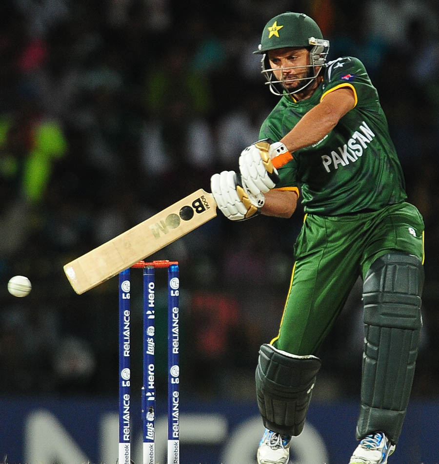 Shahid Afridi plays a shot during the ICC Twenty20 Cricket