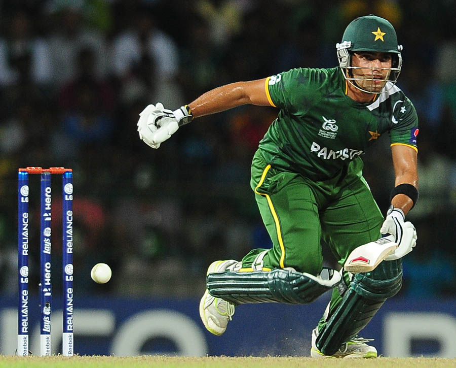 Umar Akmal runs between the wickets during the ICC Twenty20 Cricket World Cup's Super Eight