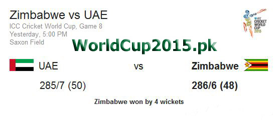 Zim vs UAE World Cup 2015