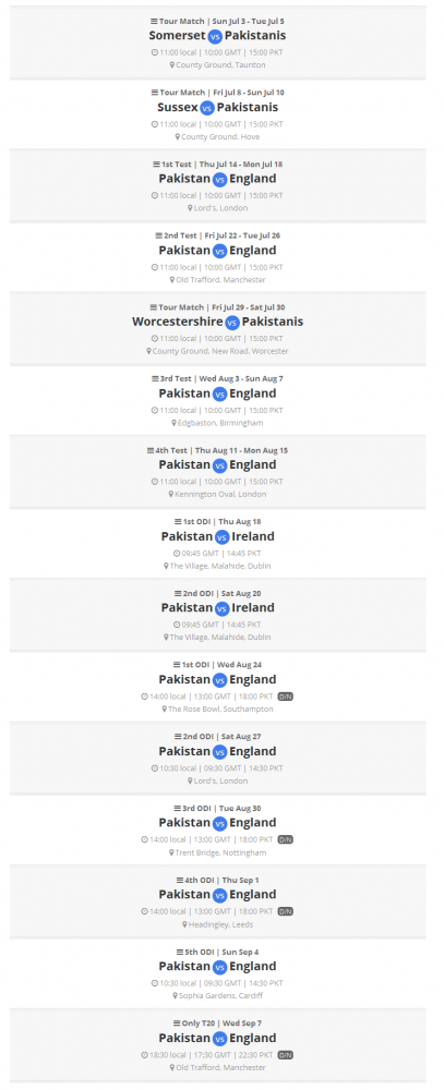 Pakistan & England  Cricket Schedule 2016