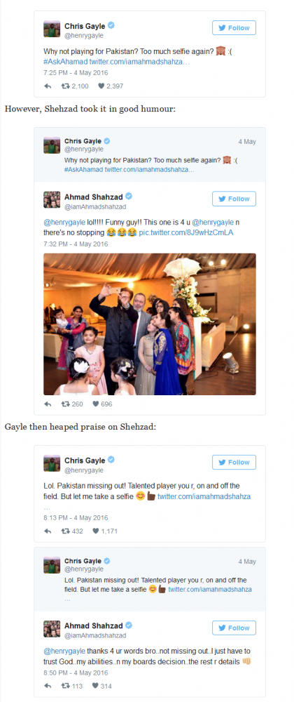 Chris Gayle trolls selfie king Shehzad on Twitter