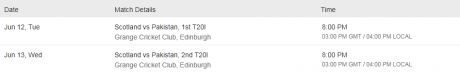 Pakistan vs Scotland T20 Schedule