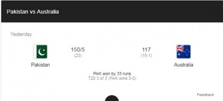 Pakistan vs Australia Match Result