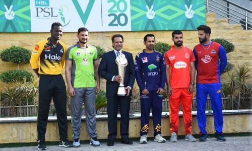PSL 5 Team Captains with PSL Trophy